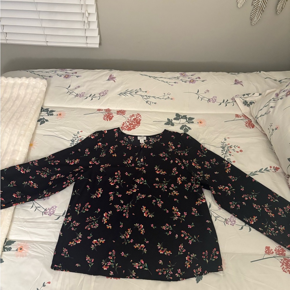 J. Crew Black Floral Blouse
